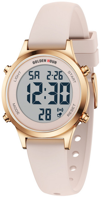 GOLDEN HOUR 실리콘 스트랩 방수 여성용 디지털 시계 알람/달력/스톱워치/크로노그래프/LED 백라이트 GH1330