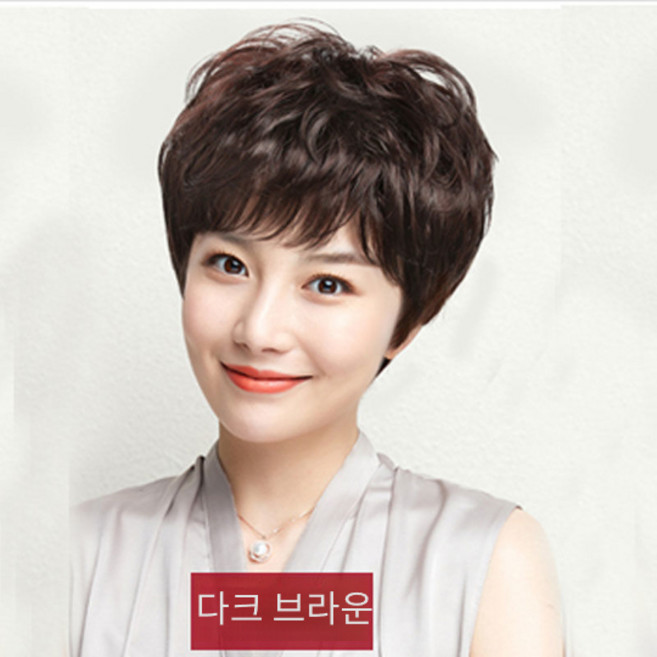 블라벨리 여성통가발 웨이브 단발 우아한 헤어스타일 중년가발HY906, 1개, 다크브라운