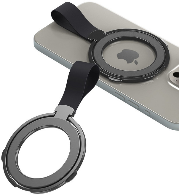 윰스모르 맥세이프 호환 360도 회전 탈부착 마그네틱 핑거링 휴대폰 거치대 그립 톡홀더, 1개, 블랙