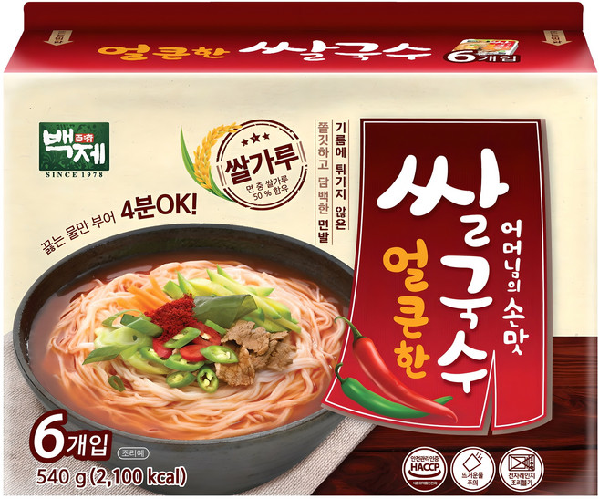백제 얼큰한맛 쌀국수, 90g, 6개