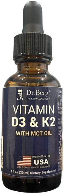 Dr. Berg 維生素D3 & K2滴劑 含MCT油, 1個, 1 fl oz (30 ml)