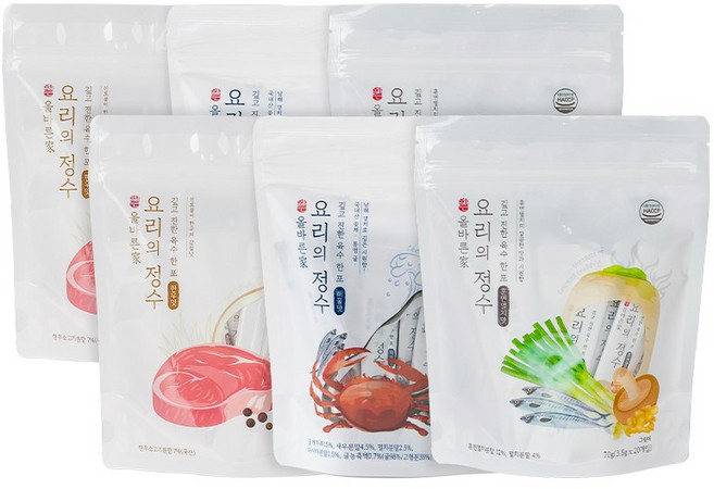 올바른가 요리의정수 스틱 분말육수 조미료 혼합 20개입X6팩 (해물2+멸치2+한우2), 6개, 70g