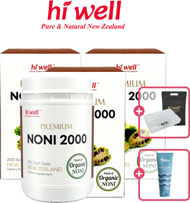 [본사배송] 하이웰 유기농 노니 2000 200캡슐 + 사은품 2종 포함, 3개, 200정