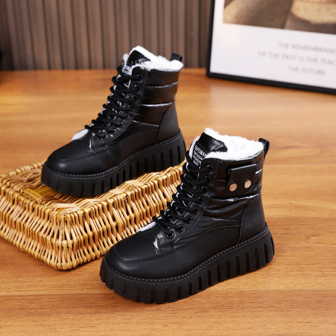 스타일닥터 겨울 여성 신발 편안한 미끄럼방지 기모 안감 두꺼운 보온 하이탑 키높이 부드럽고 내구성 있는 아웃도어 워킹화