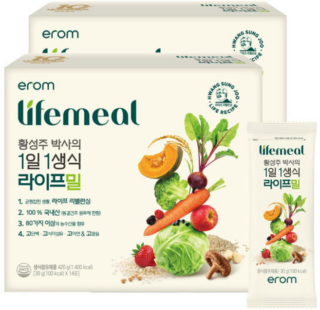 이롬 황성주 박사의 1일1생식 라이프밀 30g 28포 뉴밀 식사대용 두유 선식, 28개