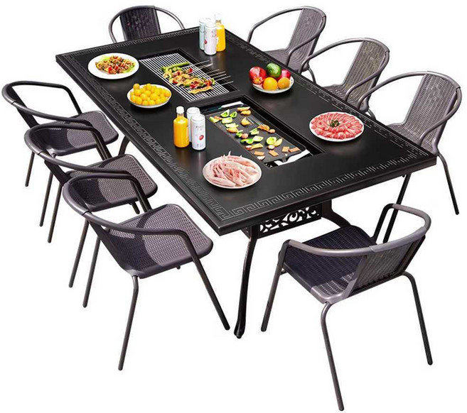 야외바베큐테이블 펜션 탁자 고기 마당 그릴 테이블세트, 6인 보르도+160x90cm 단일그릴테이블