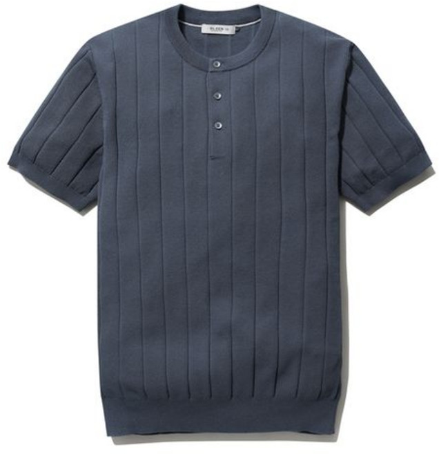 올젠 남성 버티컬 헨리넥 라운드 반팔 니트 ZBG2ER1204BL