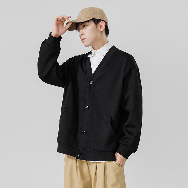 남자 오버핏 브이넥 베이직 가디건 가을 무지 데일리 아우터