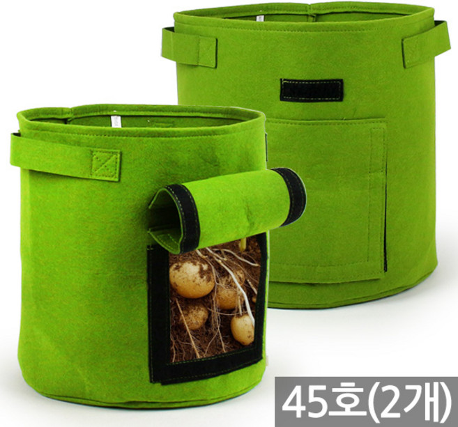 세인화분 부직포 화분 2P - 감자 고구마 땅콩 그로우백 중형 대형 뿌리 식물 수확 당근 마늘 작물 키우기 관찰, 부직포화분_그린(45호)