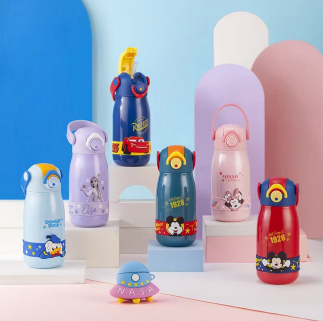 디즈니 캐릭터 어린이 텀블러 손잡이 보온병 어린이집빨대컵 유치원물통, 6.도널드덕, 1개