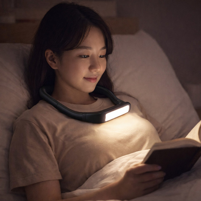 아미디오 충전식 무선 침대 독서등 스탠드 조명 넥 밴드 라이트 북라이트, 블랙