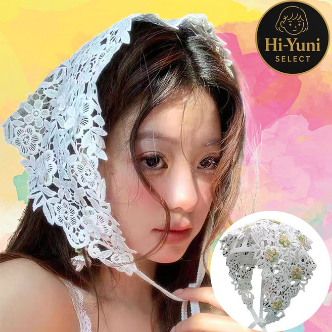 하이유니 [인생샷템] 꽃꽃감성 자수패턴 레이스 삼각 헤어 스카프