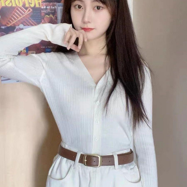 無品牌 皮帶女士真皮百搭高級感腰帶純牛皮簡約針釦時尚裝飾黑色牛仔褲帶