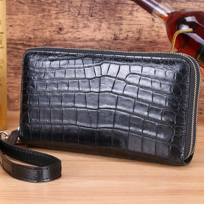 더블 지퍼 장지갑 악어 가죽 블랙 브라운 클러치