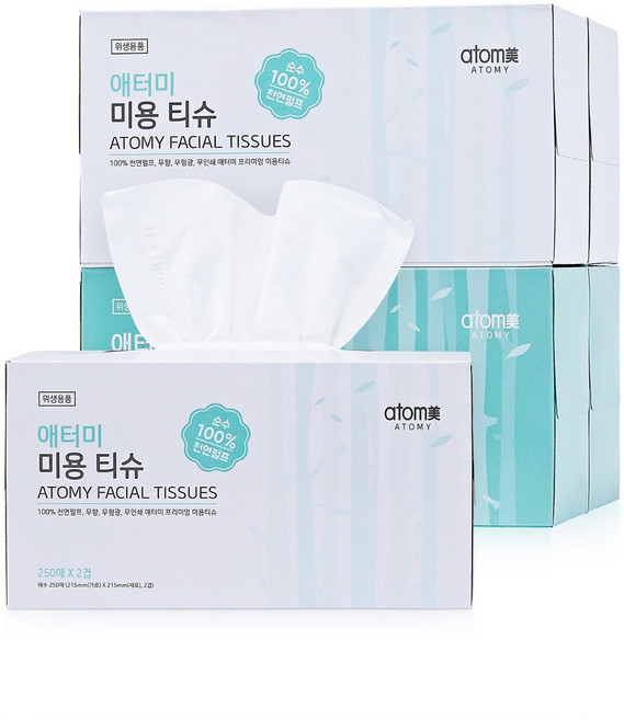 애터미 프리미엄 미용티슈 100% 천연펄프 부드러운 화장지, 4개입
