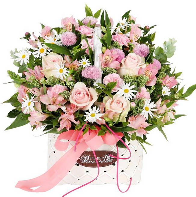 (오늘도착) 99플라워 풍성한 꽃바구니 "봄날의 설렘" 베이비 핑크 장미 ST-A1994 - 생일 기념일 결혼기념일 당일꽃배달 전국당일배송 생화, 1개