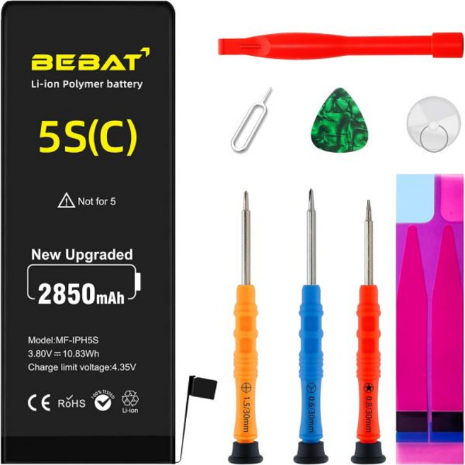 BEBAT아이폰 5S/5C 배터리 교체 아이폰 A1453 A1457 A1518 A1528 A1530 A1533 완전한 전문 수리 도구 포함 2850mAh 대용량 Liion 폴리