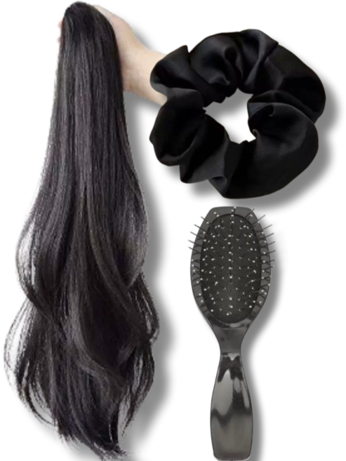 포니테일 묶음머리 가발 자연모 헤어피스 고정력 좋은 세트 곱창머리끈+가발빗 증정, 1개, 포니테일가발+검정머리끈+가발빗