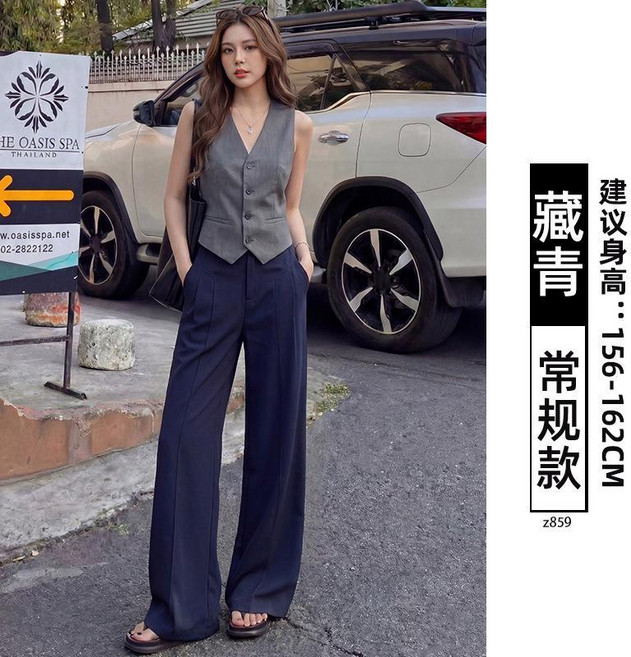 亞麻闊腿褲女夏款薄款垂感寬鬆直筒西裝褲子