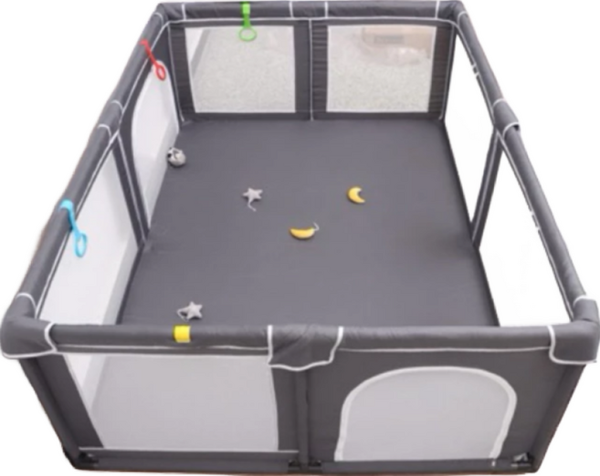MyKidz 嬰兒遊戲圍欄 安全透氣網布設計 穩固防滑 易於攜帶收納, 灰色