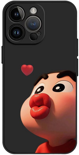 짱구에게 뜨겁게 키스하는 갤럭시 아이폰 폰케이스 블랙