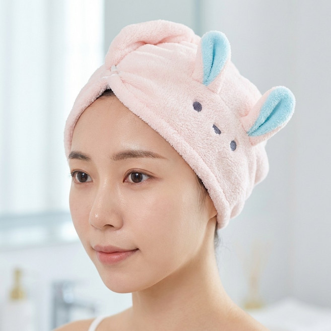 극세사 샤워 드라이 헤어타올, 1개, PINK