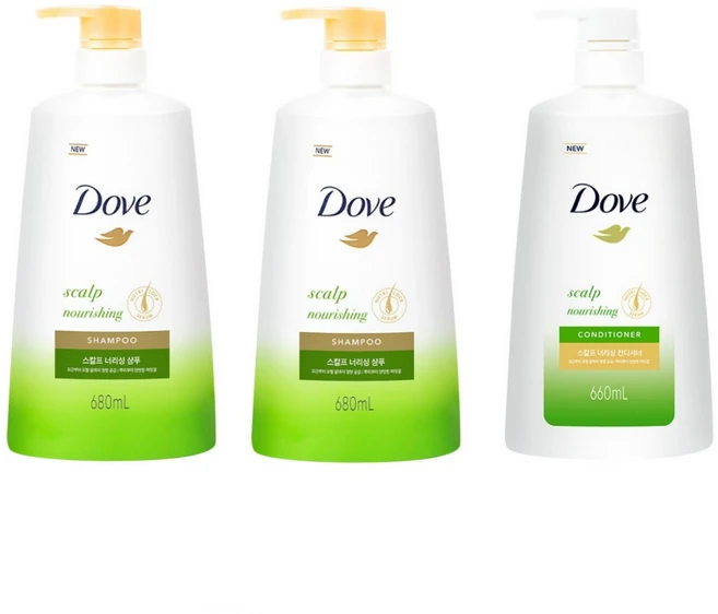 도브 스킬프 너리싱 샴푸 680ml x2개 + 컨디셔너 660ml x1개, 1개 - 쿠팡