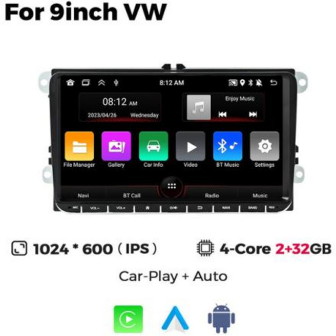카플레이모니터 안드로이드 오토 블루투스 올인원 차량용 무선 네비게이션 폭스바겐 VW 파사트 B6 B7 CC 티구안 투란 골프 멀티미디어 GPS 내비게이션 자동차 스테레오 신제품, 없음, 11) 9inch 2G 32G