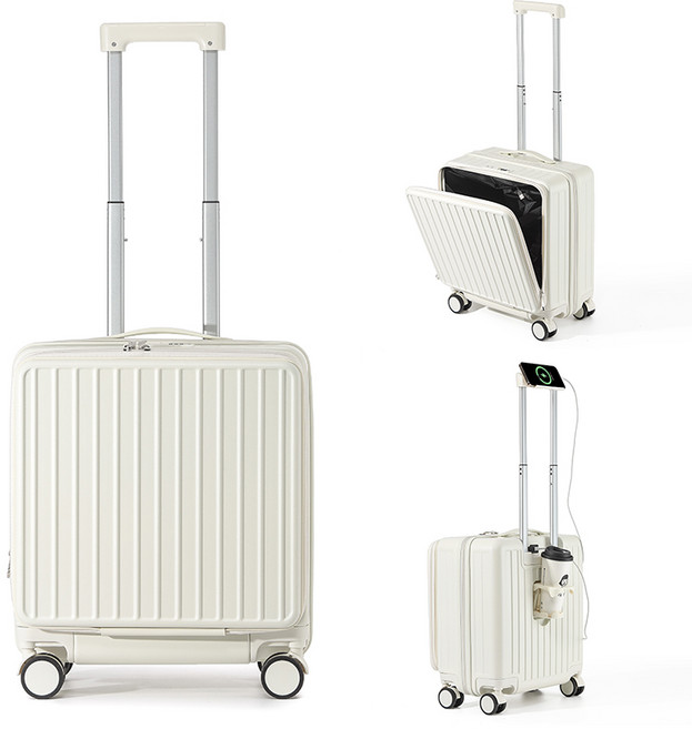 YINUO [3년무상AS] 프론트 오픈 20인치 기내용 캐리어 USB 충전포트 핸드폰 거치대 멀티 여행용 케리어