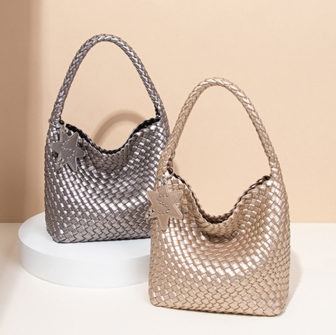 말라움 여성 가죽 위빙 숄더백 토트백 버킷백 데일리 가방 파우치포함