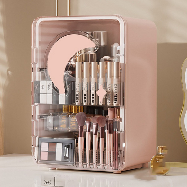 세로형 화장품 수납박스 브러쉬부터 립스틱까지 대용량 화장품 정리함 방수방진, 벚꽃 핑크, 1개