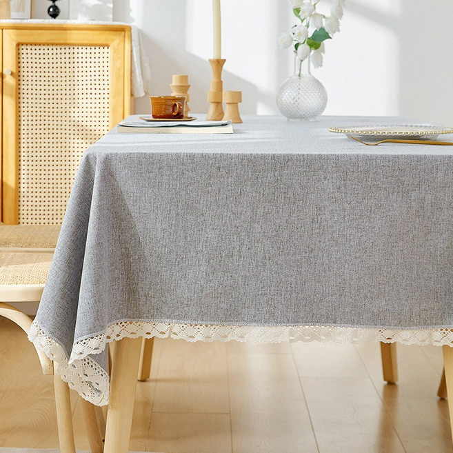 北歐仿棉麻桌布 防水防油 家居裝飾, 麻灰色 | 花邊款,90*150cm, 1個