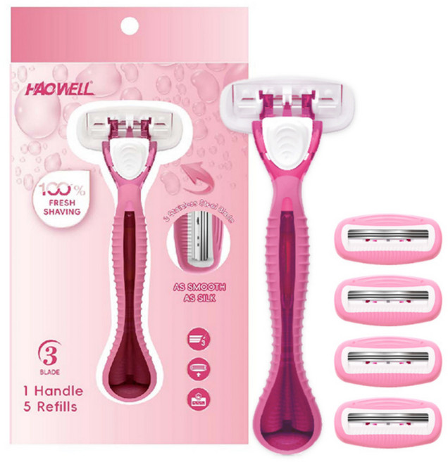 하웰 여성용 모이스처 바디 제모 3중날 면도기 + 면도날 5입, 1개