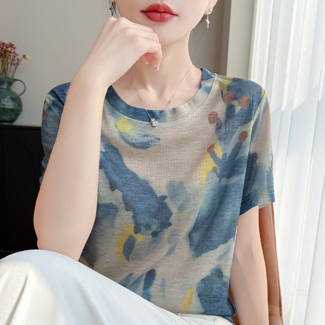 WIHOLL 여성 반팔 티셔츠 라운드넥 프린팅 루즈핏 빅사이즈 여름 데일리