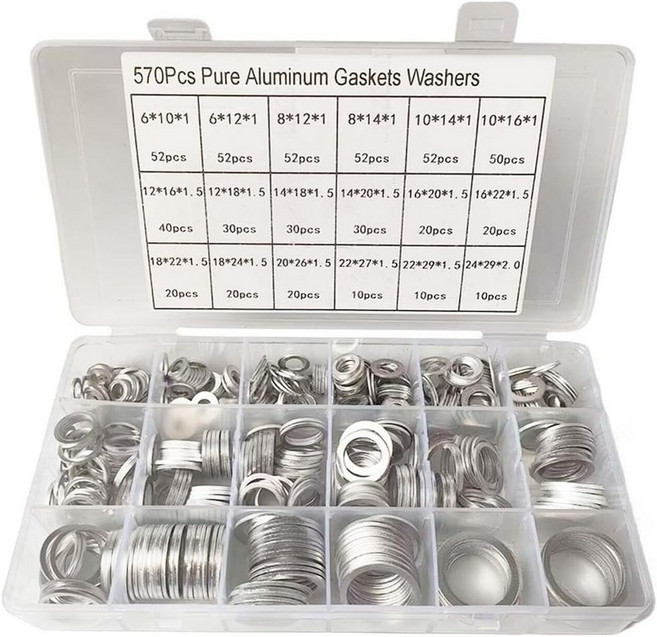 ZIMISI 570PCS 18사이즈 오일 드레인 플러그 개스킷 구색 키트 M6 M8 M10 M12 M14 M16 M18 M20 M22 알루미늄 크러쉬 와셔 자동차 엔진 플랫