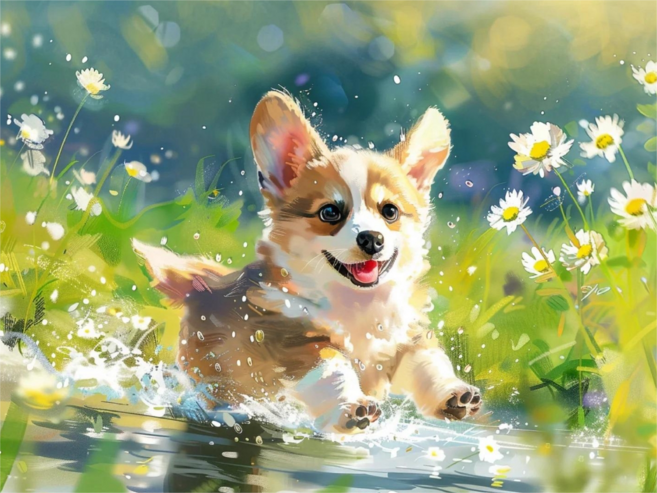 웰시코기 비숑 쉬운 조각퍼즐 귀여운 강아지 퍼피 캐릭터즈 컬렉션 직소퍼즐 300 500 700 1000 1500피스, 700피스(퍼즐유액없음), 05번 물 밟은 웰시코기, 1개