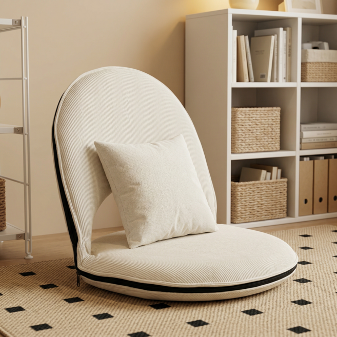 좁은 공간 맞춤 포근한 접이식 좌식의자 각도조절 가능 등받이 쿠션, 1개, 아이보리