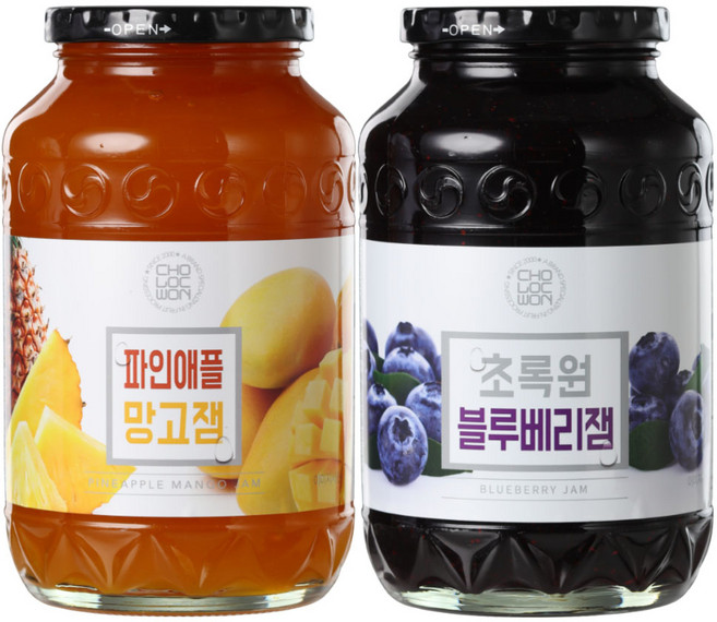 초록원 파인애플망고잼 1kg x 블루베리잼 1kg, 2개