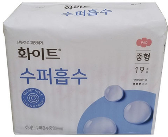 화이트 수퍼흡수 26cm 생리대 날개형 중형 19개입 4개
