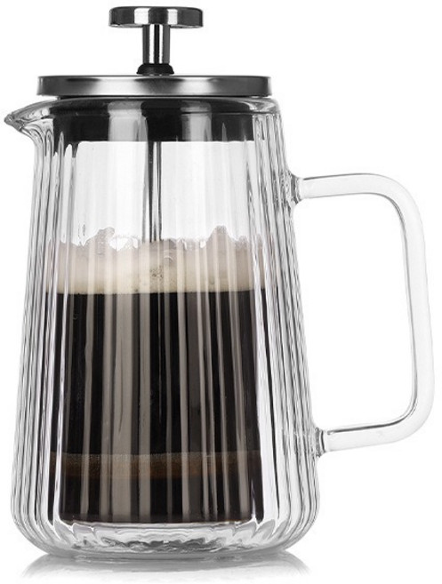 梯形雙層法壓壺 手衝咖啡壺 玻璃沖茶器 豎紋耐熱玻璃 350ML 650ML 1000ML, 1個, 圖片色 350ML