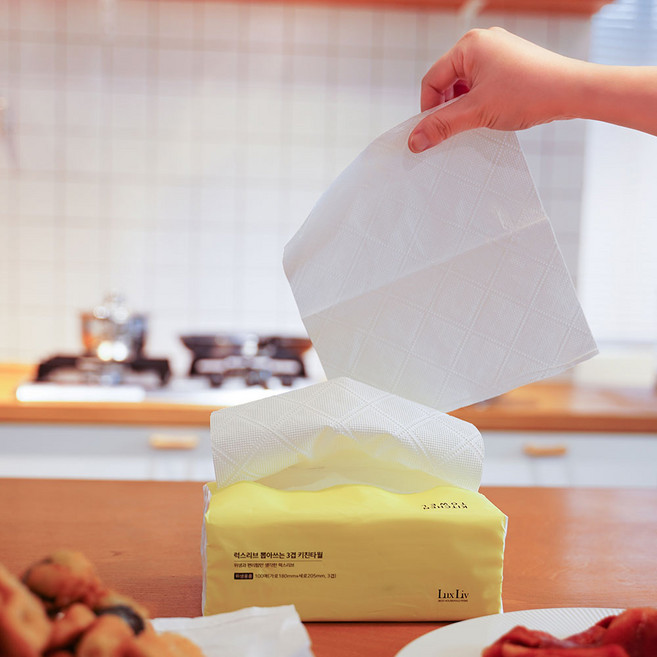 럭스리브 먼지없는 뽑아쓰는 키친타올 3겹 무표백, 100매, 12개