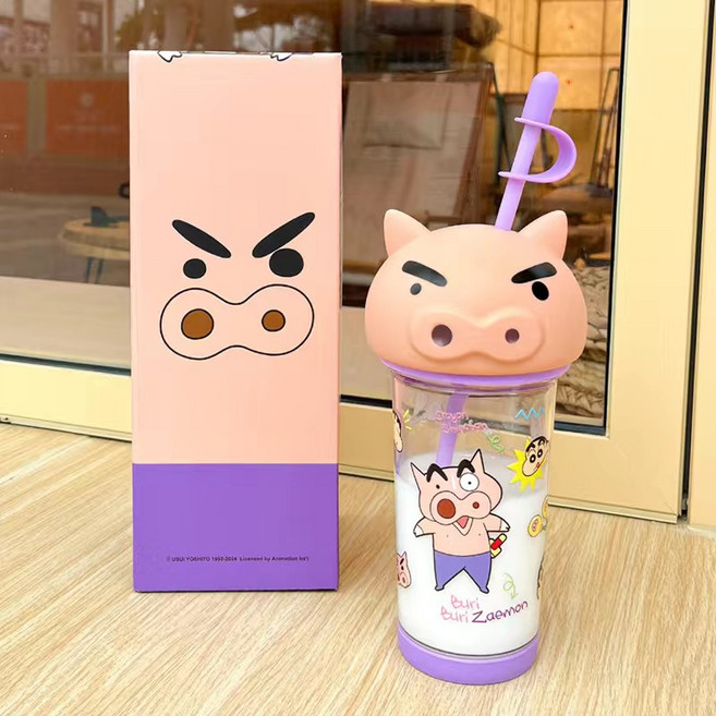 짱구는못말려 피규어 빨대 아이스 텀블러 물병 500ml+Lin Lin Co. Ltd. 스마트톡, 퍼플, 1개, 500ml