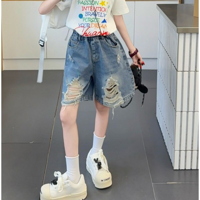 슈가푸딩 주니어 헤짐청반바지 초등학생 중학생 여름데님 여아청반바지 헤짐청반바지 빈티지데님 데일리룩