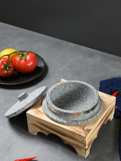 돌솥 돌솥뚝배기 1인용, 천연 돌 성채  지름 14cm  뚜껑 포함, 1개