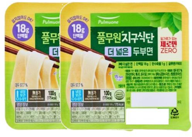 풀무원지구식단 두부면 넓은면 100g, 2개