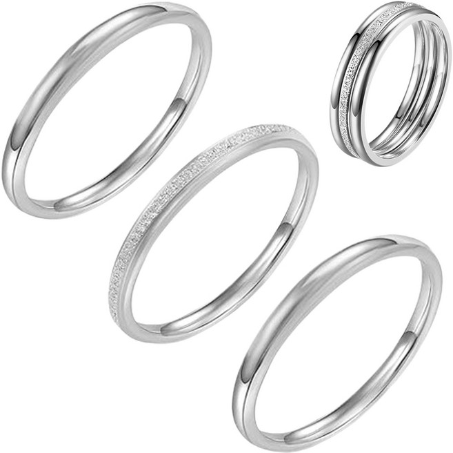 민크 심플 티타늄 스틸 써지컬 316L 3피스 레이어드 반지