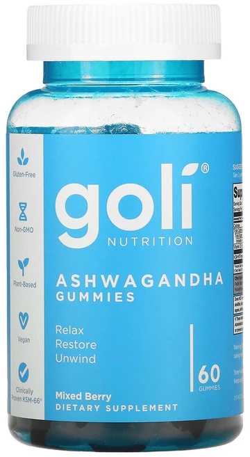 Goli Nutrition 골리 뉴트리션 아쉬와간다 믹스 베리 60개 구미 비타민 D2 해바라기 레시틴 함유 코셔 및 할랄, 1개 - 쿠팡