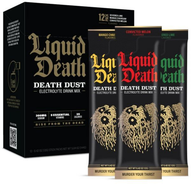 Liquid Death Electrolyte Death Dust Severed Lime Mango Chainsaw & Convicted Melon 12-Pack, Variety Pack_1 Count (Pack of, 12g