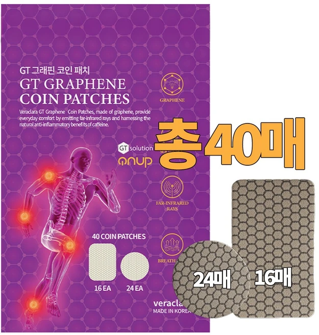 GT 그래핀 패치 코인 원적외선 방출 목 어깨 허리 관절 근육 통증 국산 동전패치, 40매입, 1세트 - 쿠팡
