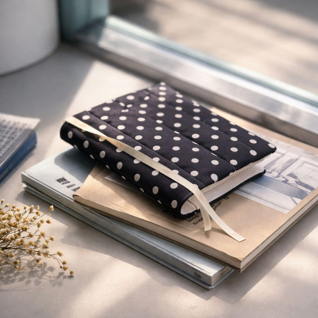 몽글몽글 도트 A5 패브릭 북커버 다이어리 파우치, 1개, 블랙